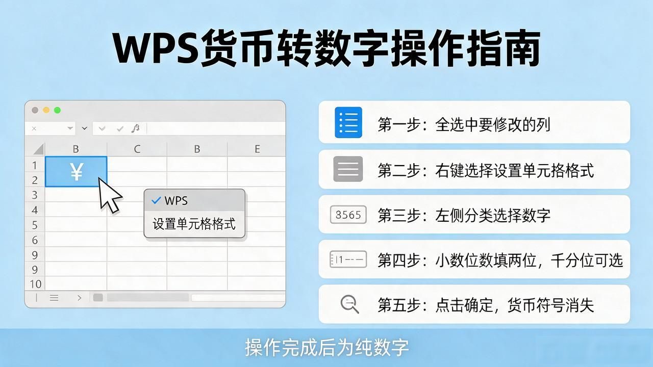WPS表格去除货币符号 SUM公式报错解决方法_自定义单元格格式显示小数位数_wps货币改成数字