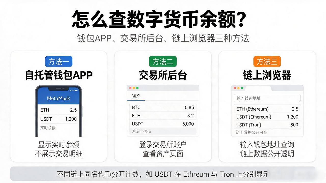 怎么查数字货币余额？钱包APP、交易所后台、链上浏览器三种方法